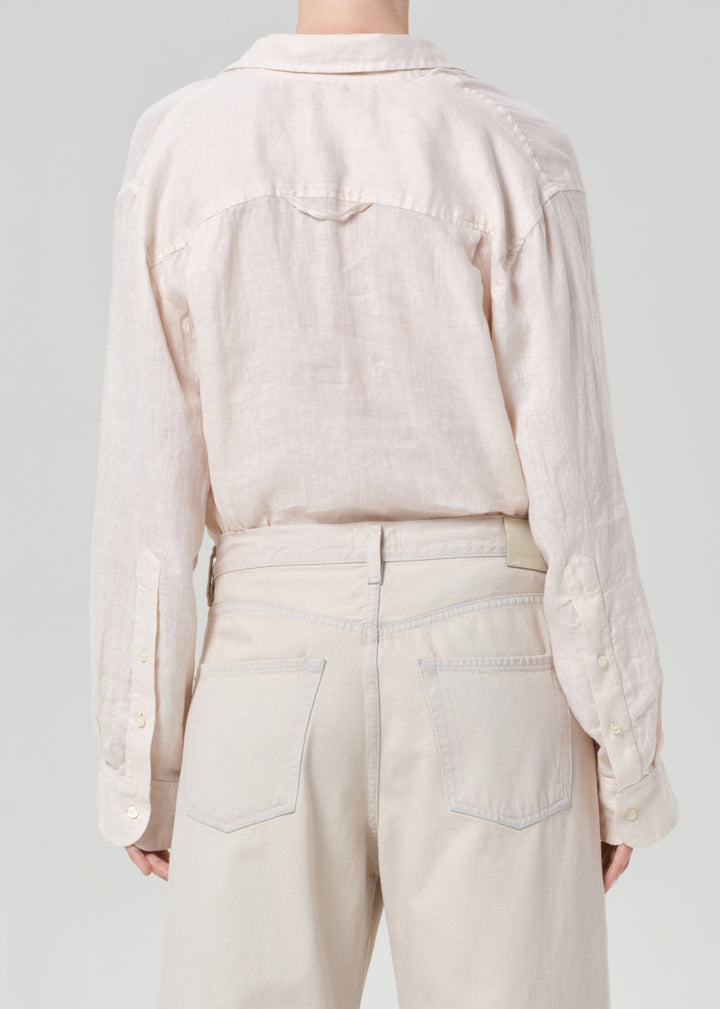 Citizens of Humanity Kayla Shrunken Linen Shirt in Pale Stone available at Barbara Katz