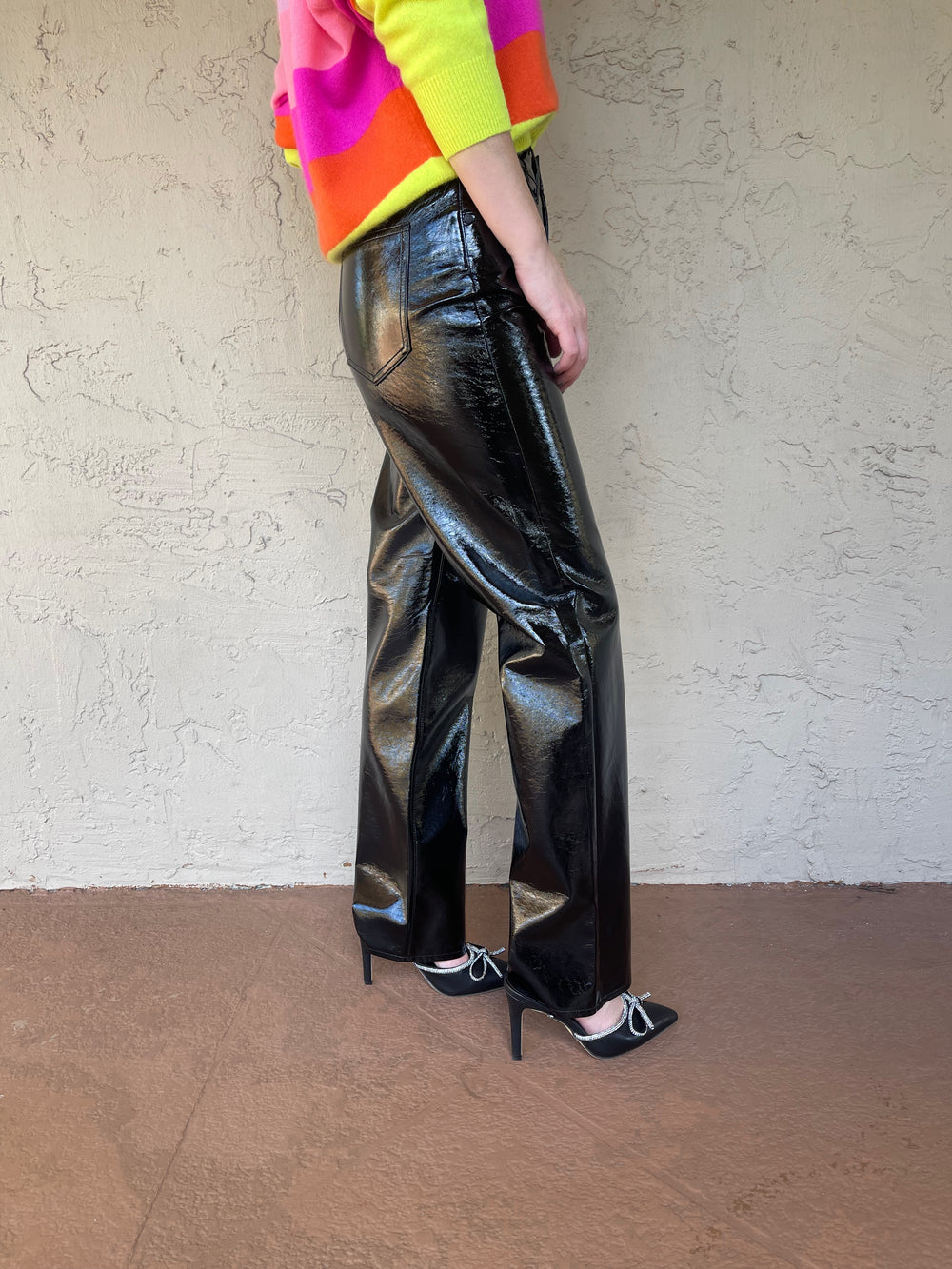 Cassie Pant in Black Coated Leather 