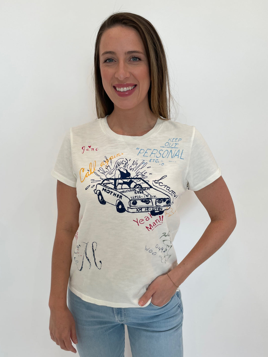 MOTHER The Lil Sinful Tee in Keep Out print available at Barbara Katz