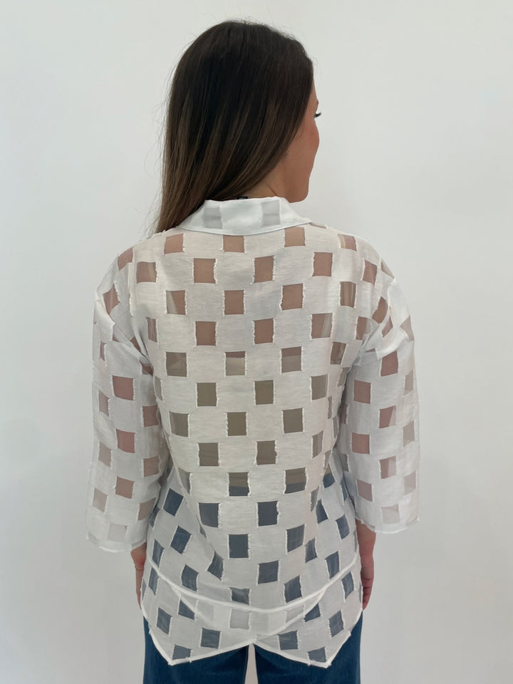 LIV by Habitat Alina Outside The Box 3/4 Sleeve Top in White available at Barbara Katz