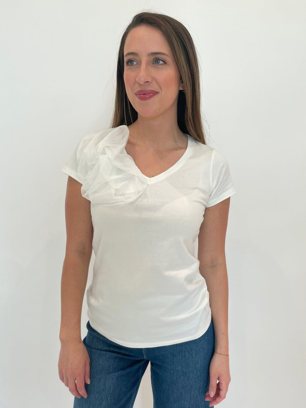Bariloche Inca Flower Top in White available at Barbara Katz