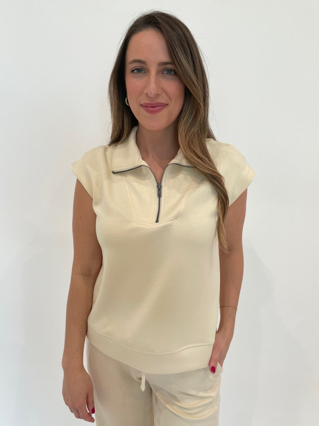BK Kiara Half-Zip Sweatshirt in Alpaca available at Barbara Katz