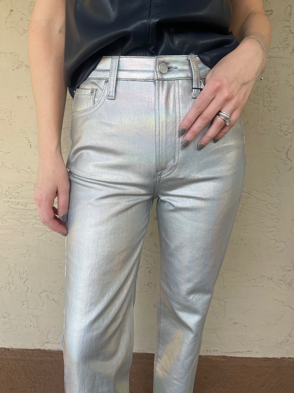 Pistola Cassie Pant in Coated Silver Prism 