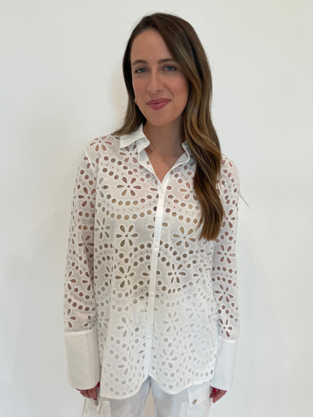 Leo & Ugo Flower Button Down Shirt in White available at Barbara Katz