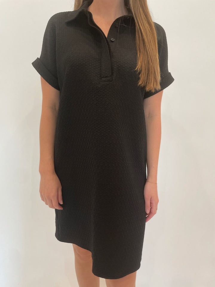 Peace of Cloth Kyle Jacquard Collared Dress in Black available at Barbara Katz