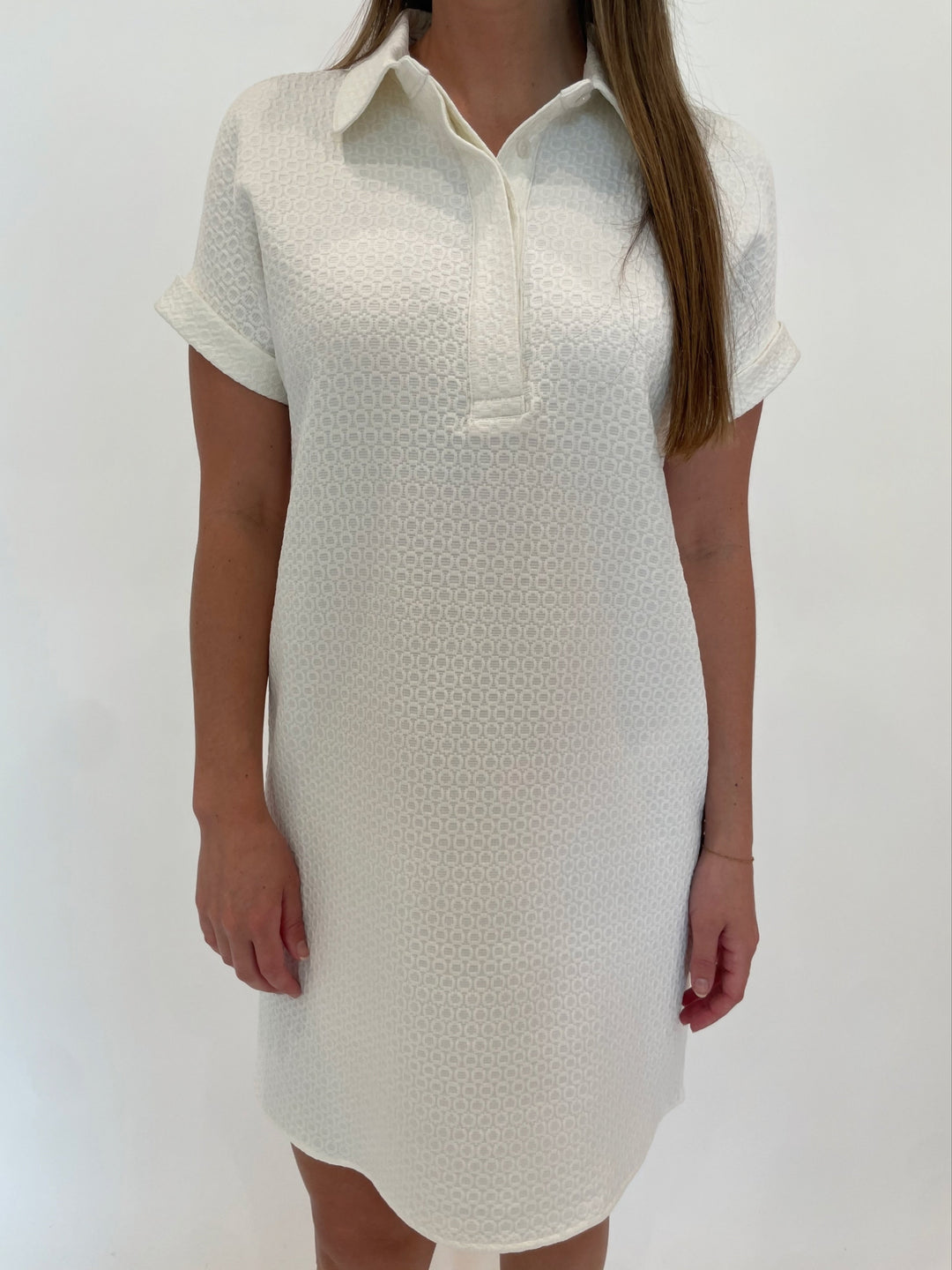 Peace of Cloth Kyle Jacquard Collared Dress in Chalk White available at Barbara Katz
