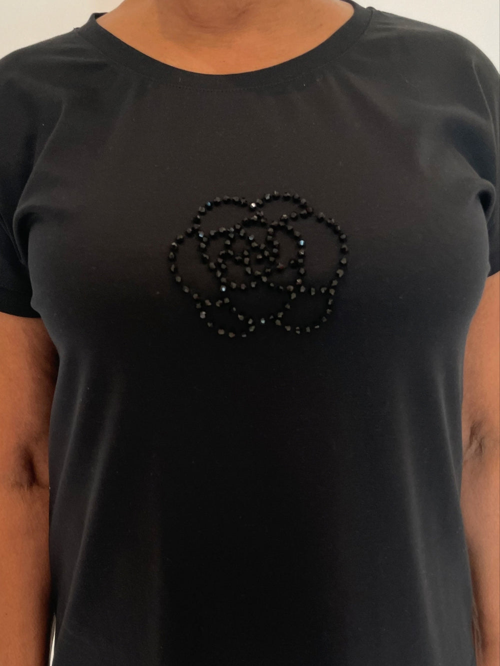 Leo & Ugo Petra Center Rose Tee in Black available at Barbara Katz