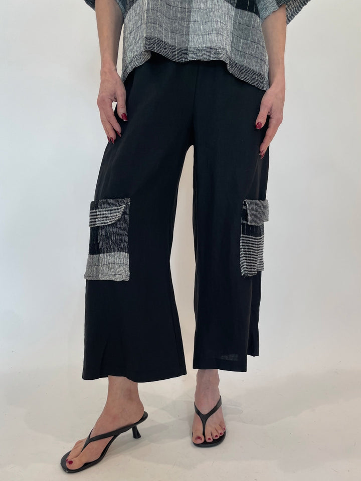 Chalet et Ceci Dallas Linen Plaid Pants in Black available at Barbara Katz