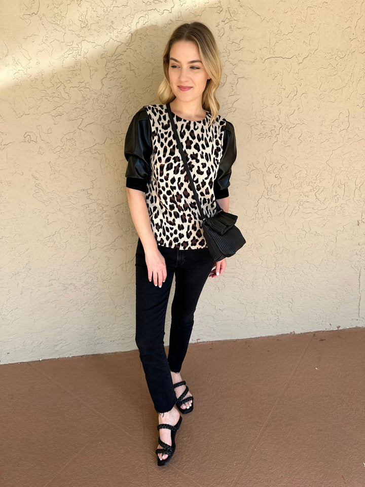 J Society Vegan Leather Cheetah Sweater - Oat