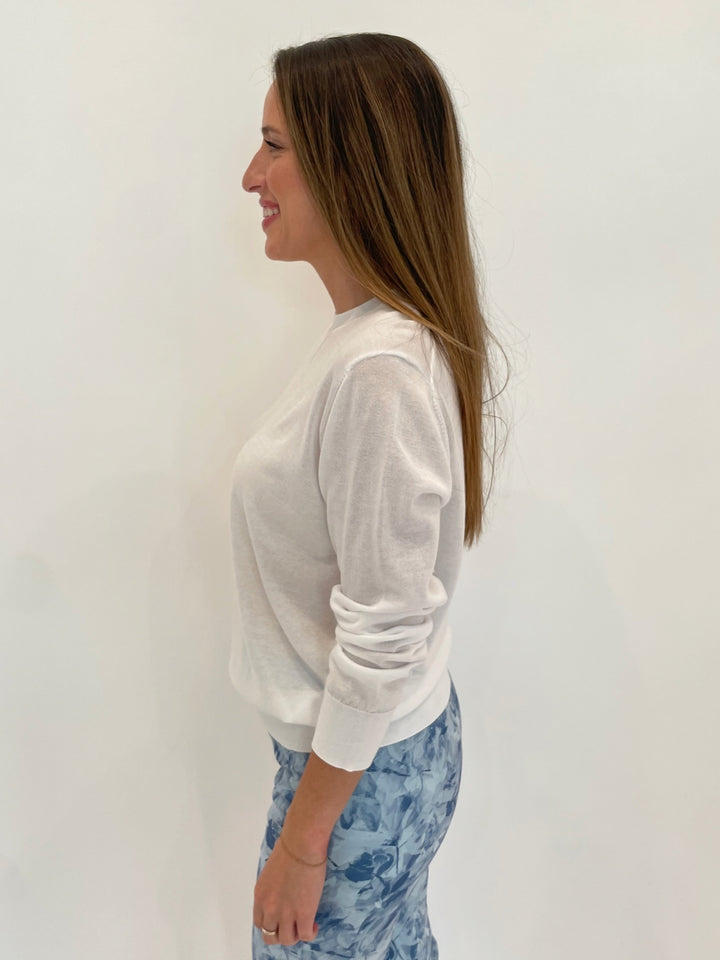 Elliott Lauren Cotton Charm Long Sleeve Sweater in White available at Barbara Katz