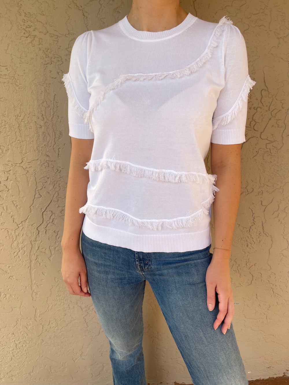 Edinburg Knitwear Fringe Tee - White