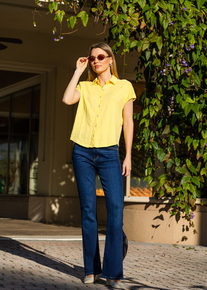 Elliott Lauren Bella Button Front Tee in Daffodil available at Barbara Katz