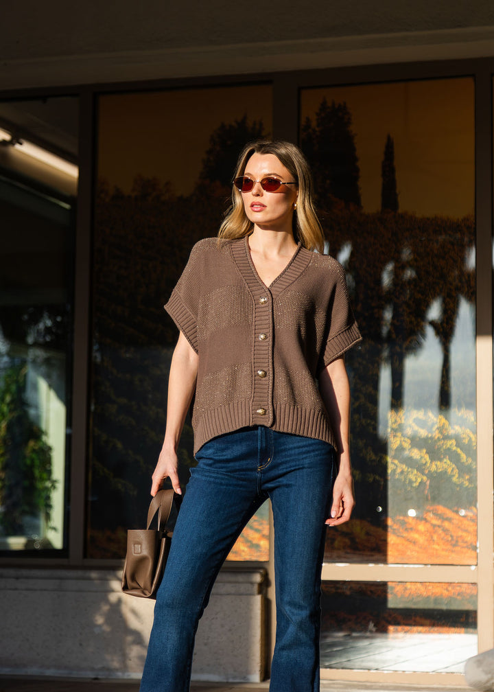 Textured Metallic Cardigan - Mud
