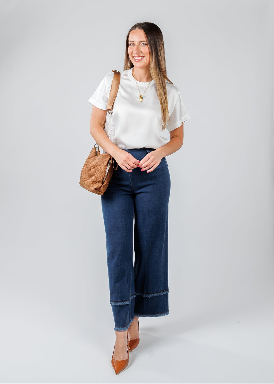 Lysse Fringe Wide Leg Denim in Mid Wash available at Barbara Katz