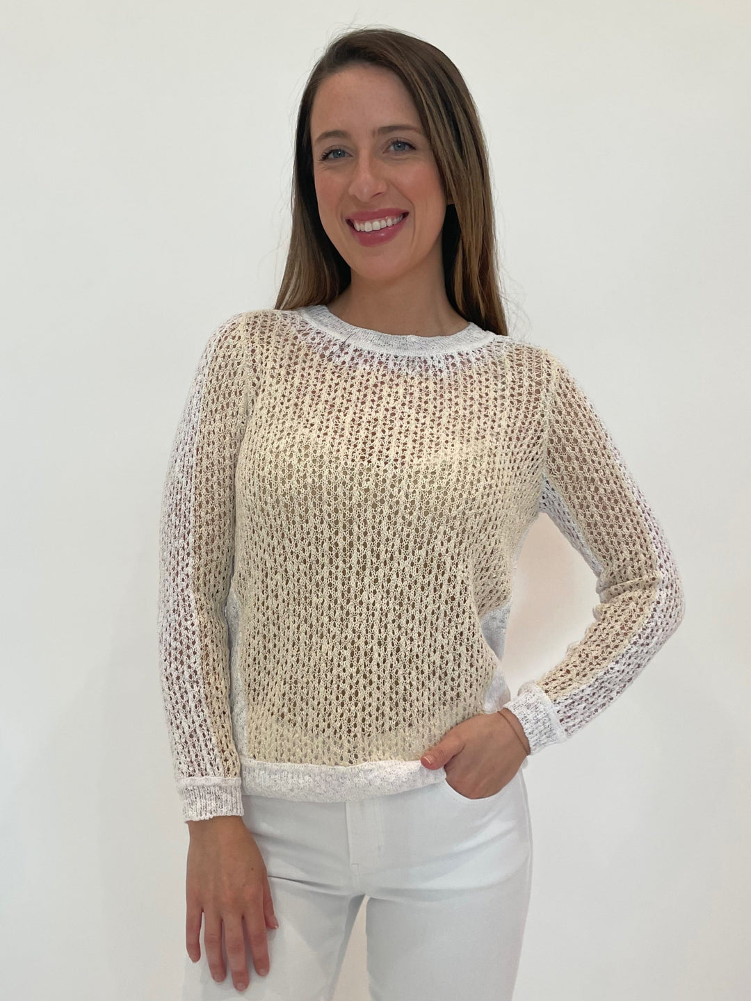 Peace of Cloth Lolita Mesh Sweater in Linen available at Barbara Katz