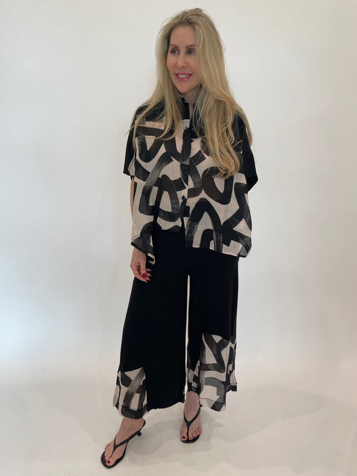 Ozai N Ku Graphic Shirt in Slalom paired with matching Graphic Pants in Slalom available at Barbara Katz