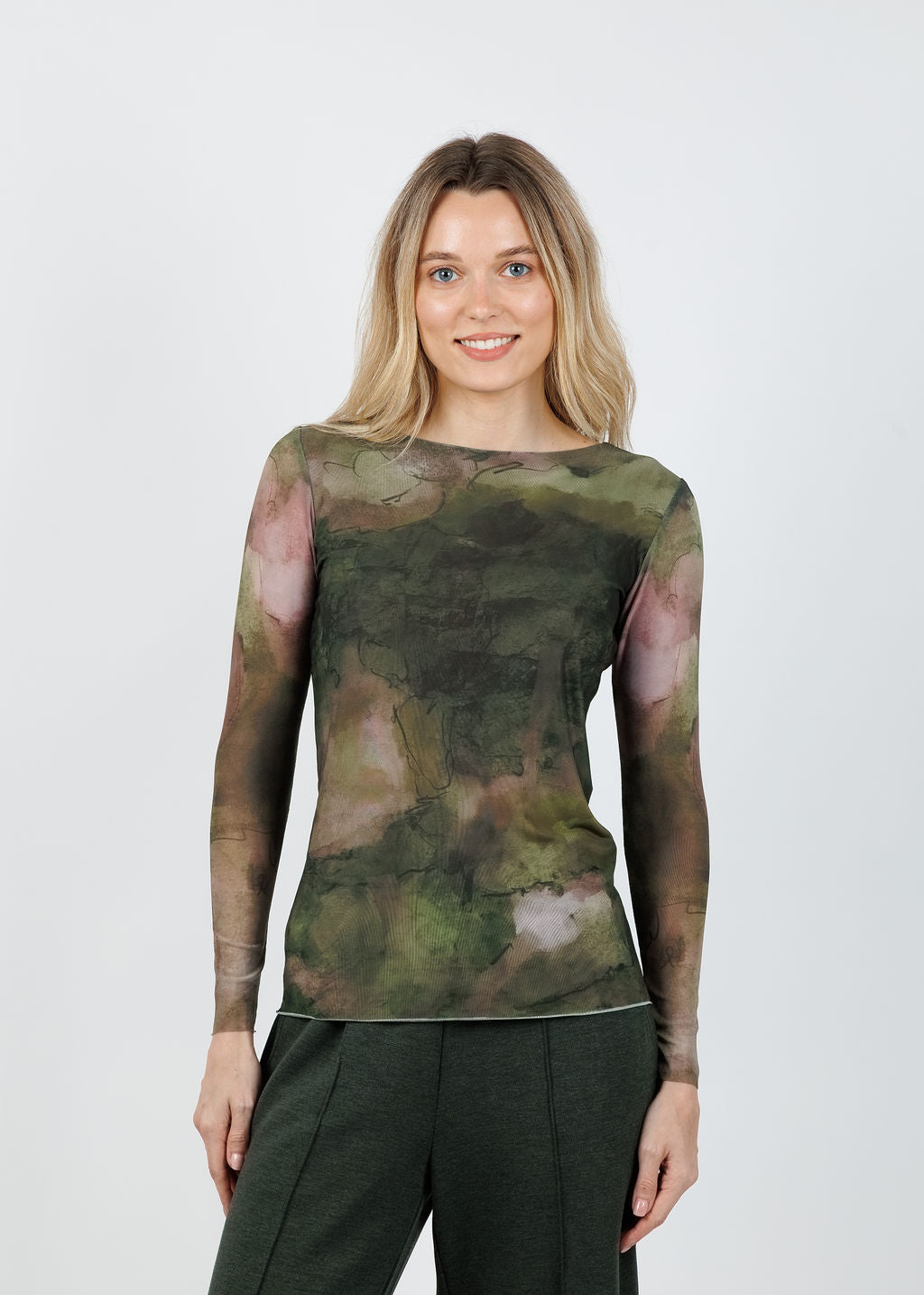 AMB Florence Double Sheer Top in Moss Eden available at Barbara Katz