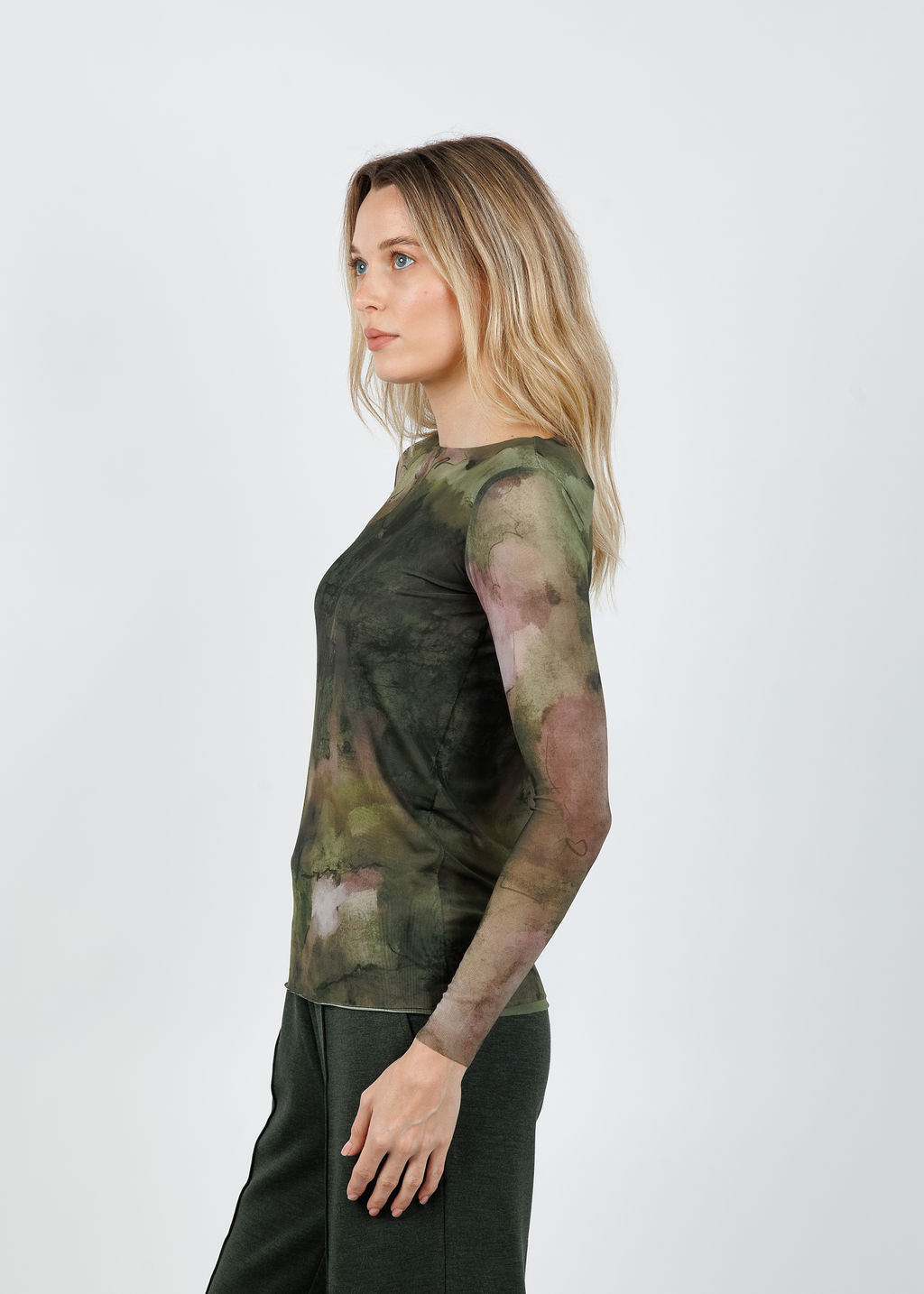 AMB Florence Double Sheer Top in Moss Eden available at Barbara Katz