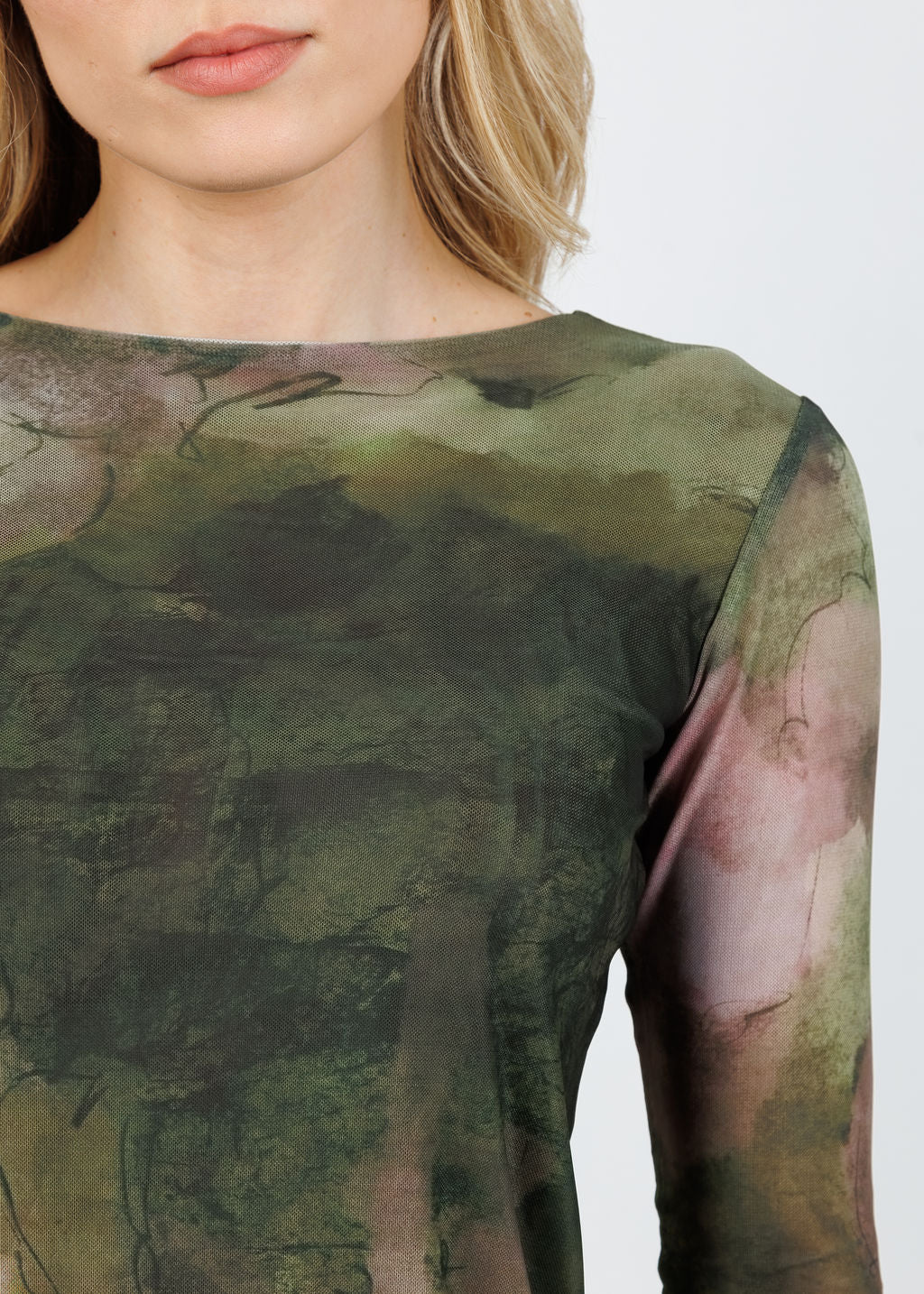 AMB Florence Double Sheer Top in Moss Eden available at Barbara Katz