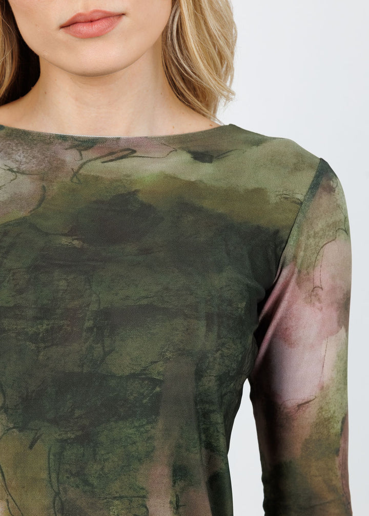 AMB Florence Double Sheer Top in Moss Eden available at Barbara Katz