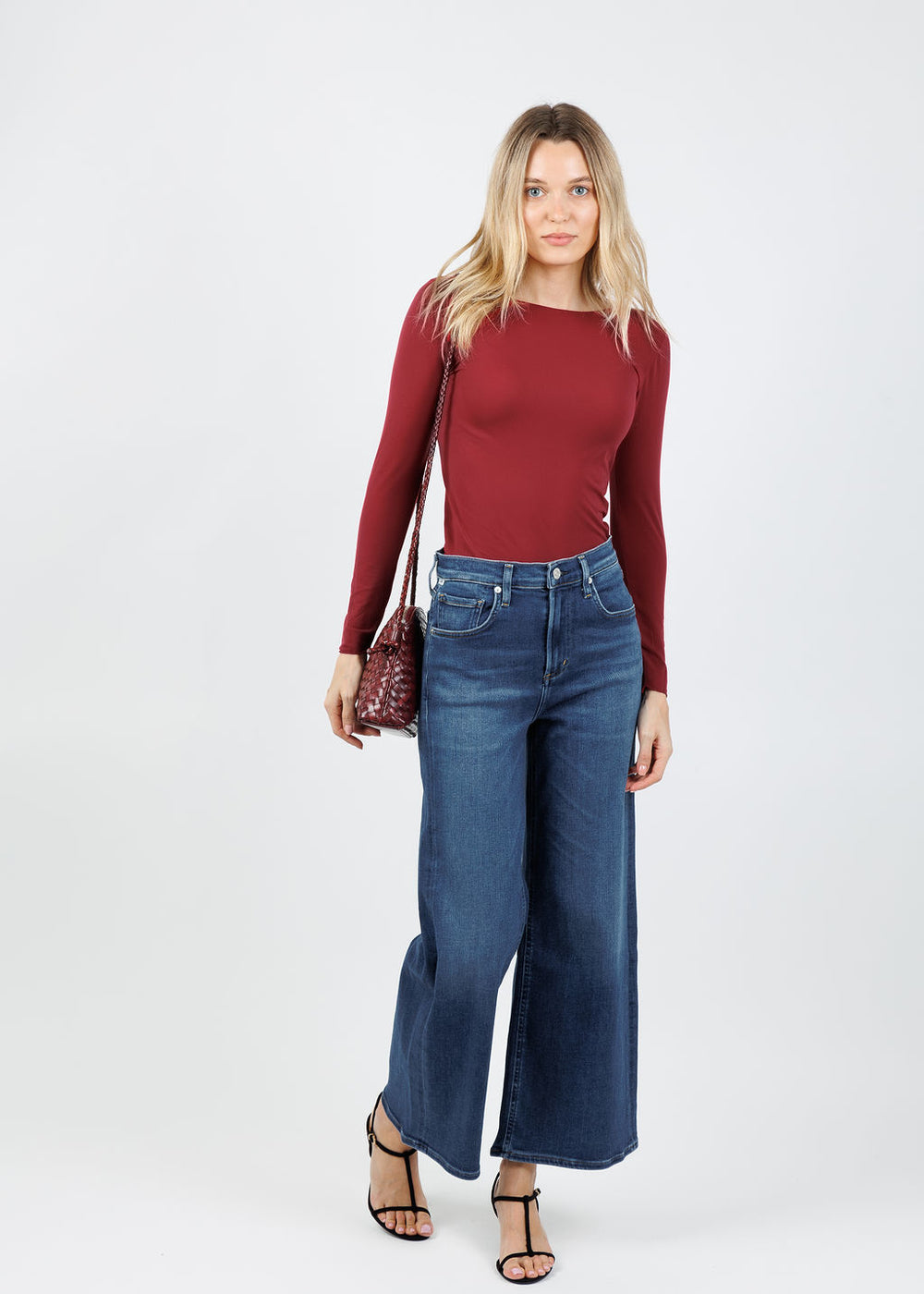 AMB Solid Raw Edge High Neck Second Skin Top in Oxblood available at Barbara Katz