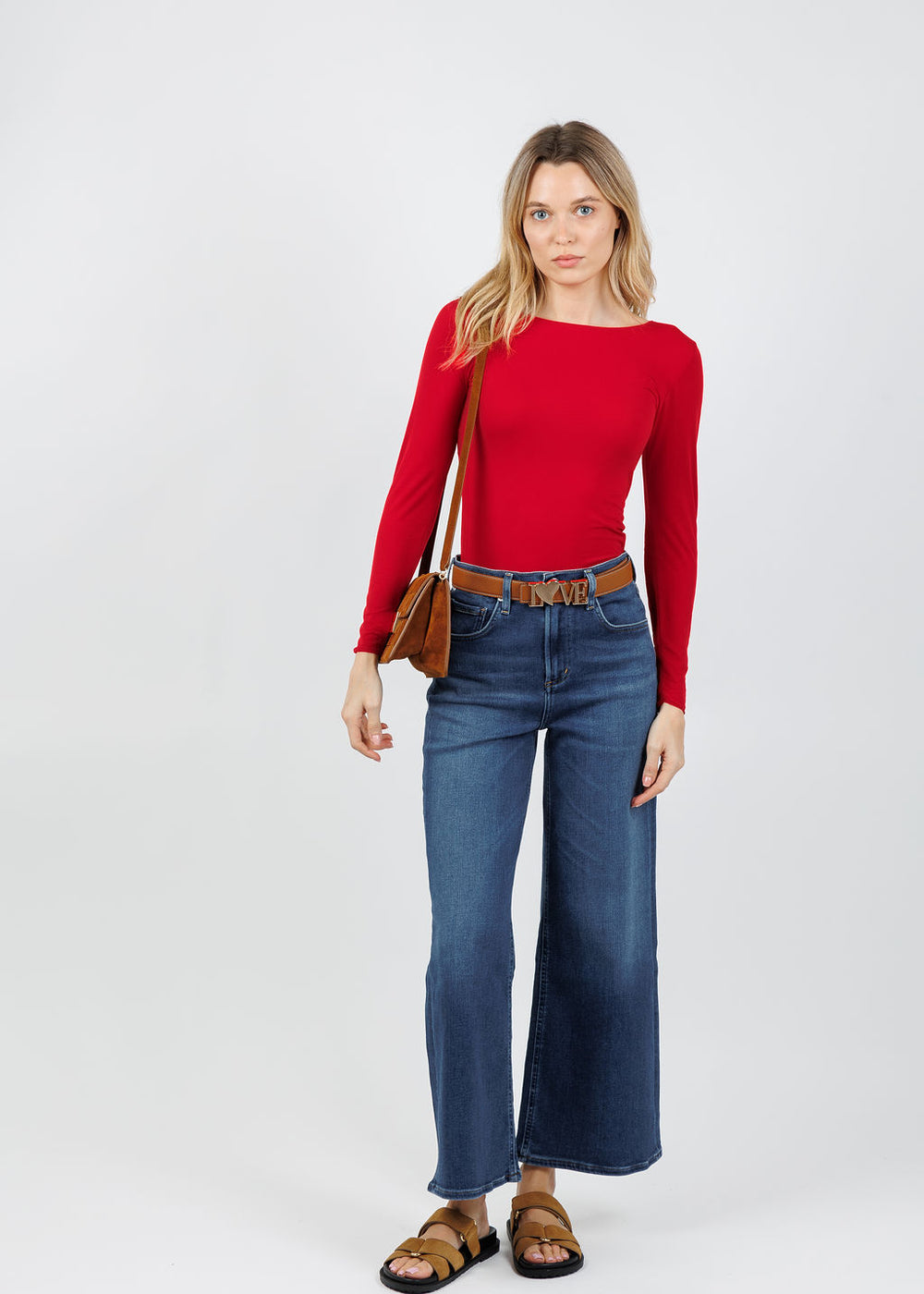 AMB Solid Raw Edge High Neck Second Skin Top in True Red available at Barbara Katz