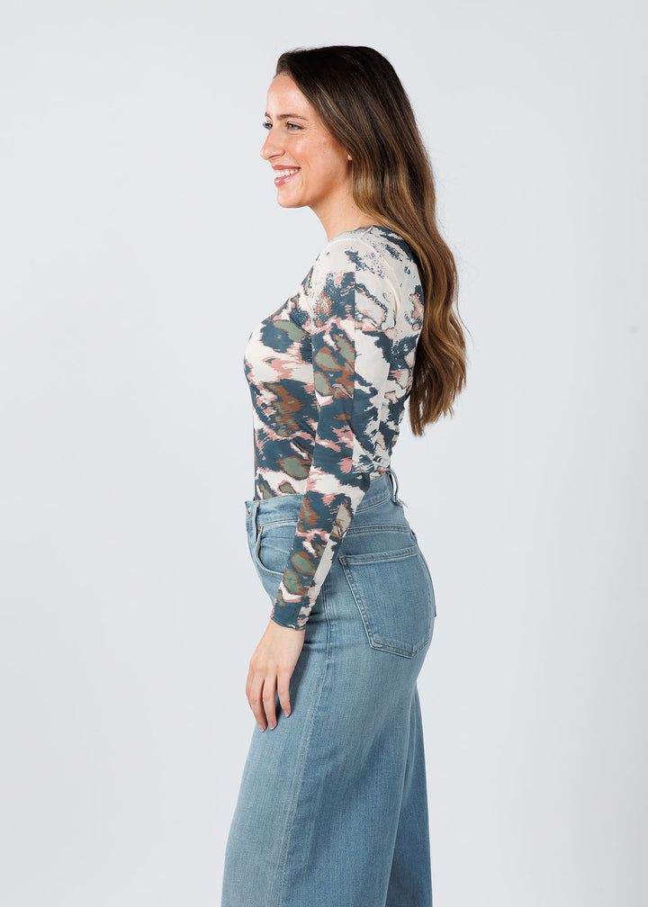  AMB Designs Camo Art Raw Edge Second Skin Top in Angora available at Barbara Katz
