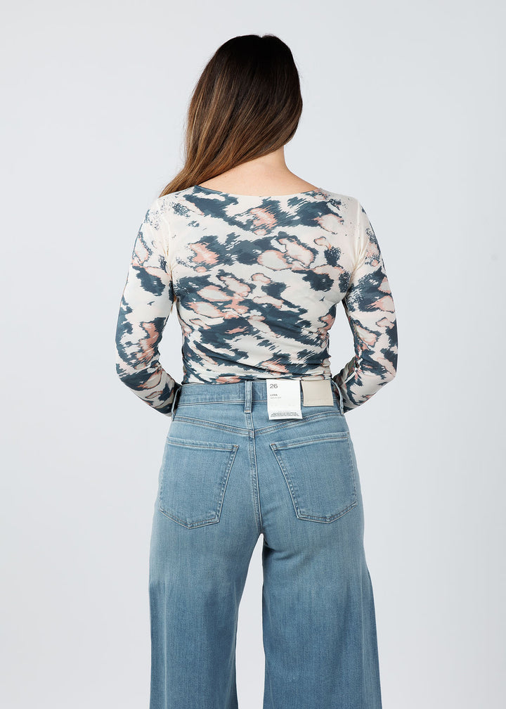 AMB Designs Camo Art Raw Edge Second Skin Top in Angora available at Barbara Katz