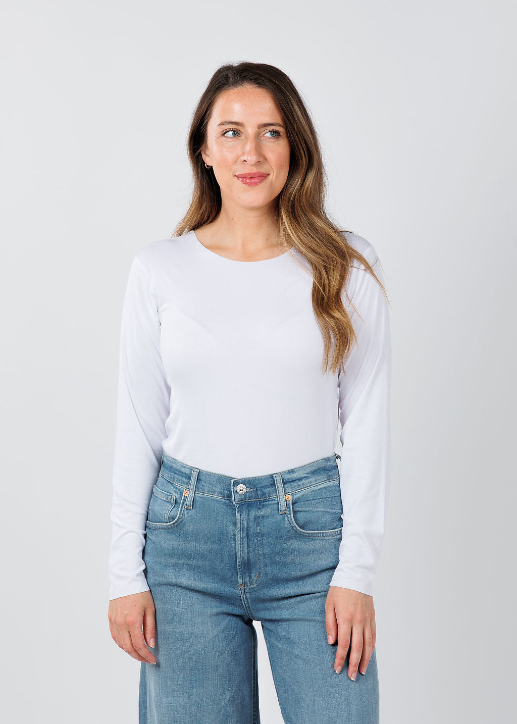 AMB Julia Long Sleeve Top in White available at Barbara Katz