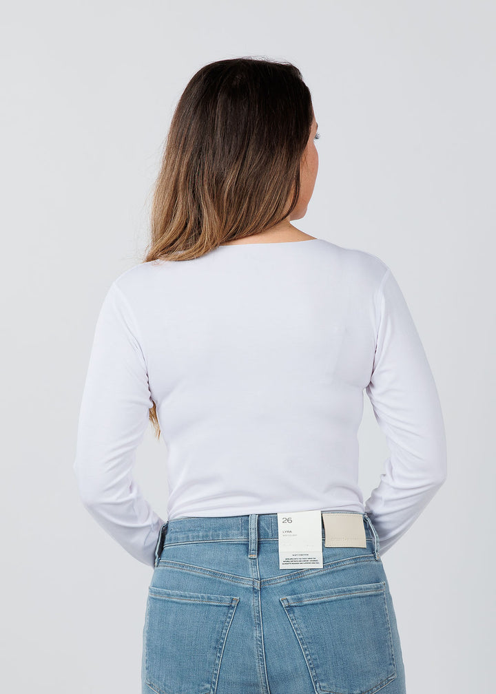 AMB Designs Julia Long Sleeve Top in White available at Barbara Katz