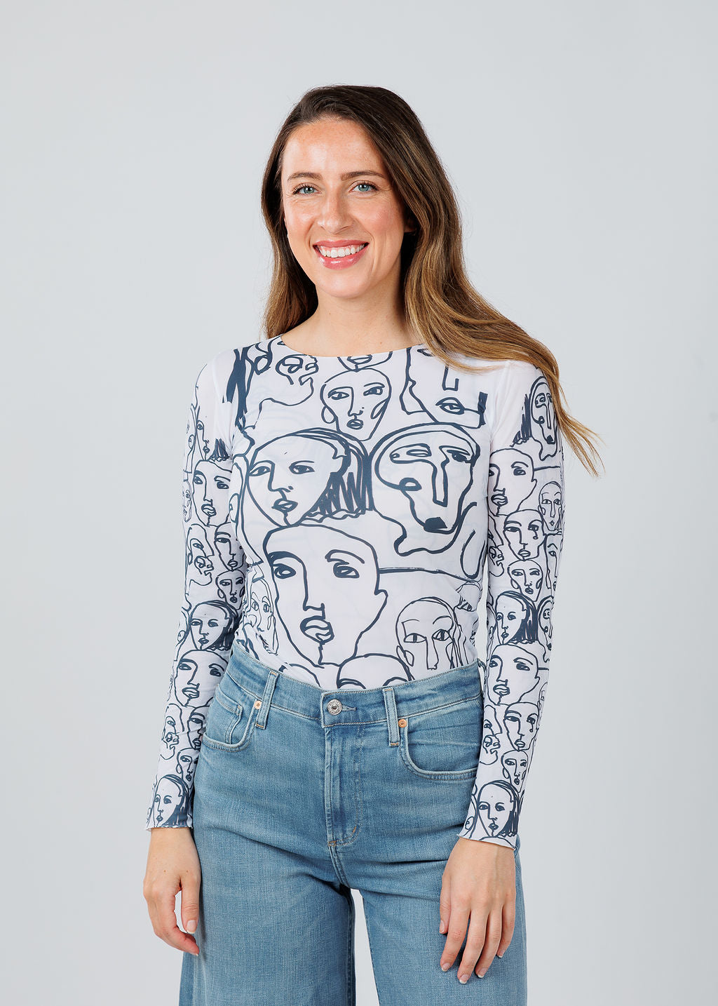 AMB Designs Lines Faces Raw Edge Second Skin Top in White available at Barbara Katz