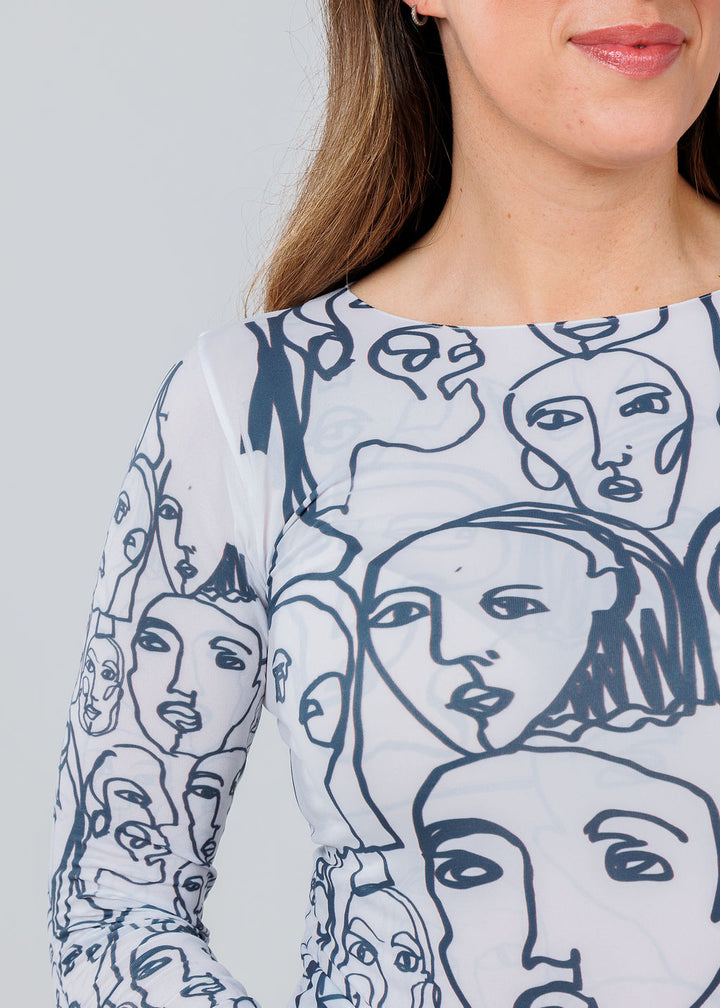 AMB Designs Lines Faces Raw Edge Second Skin Top in White available at Barbara Katz