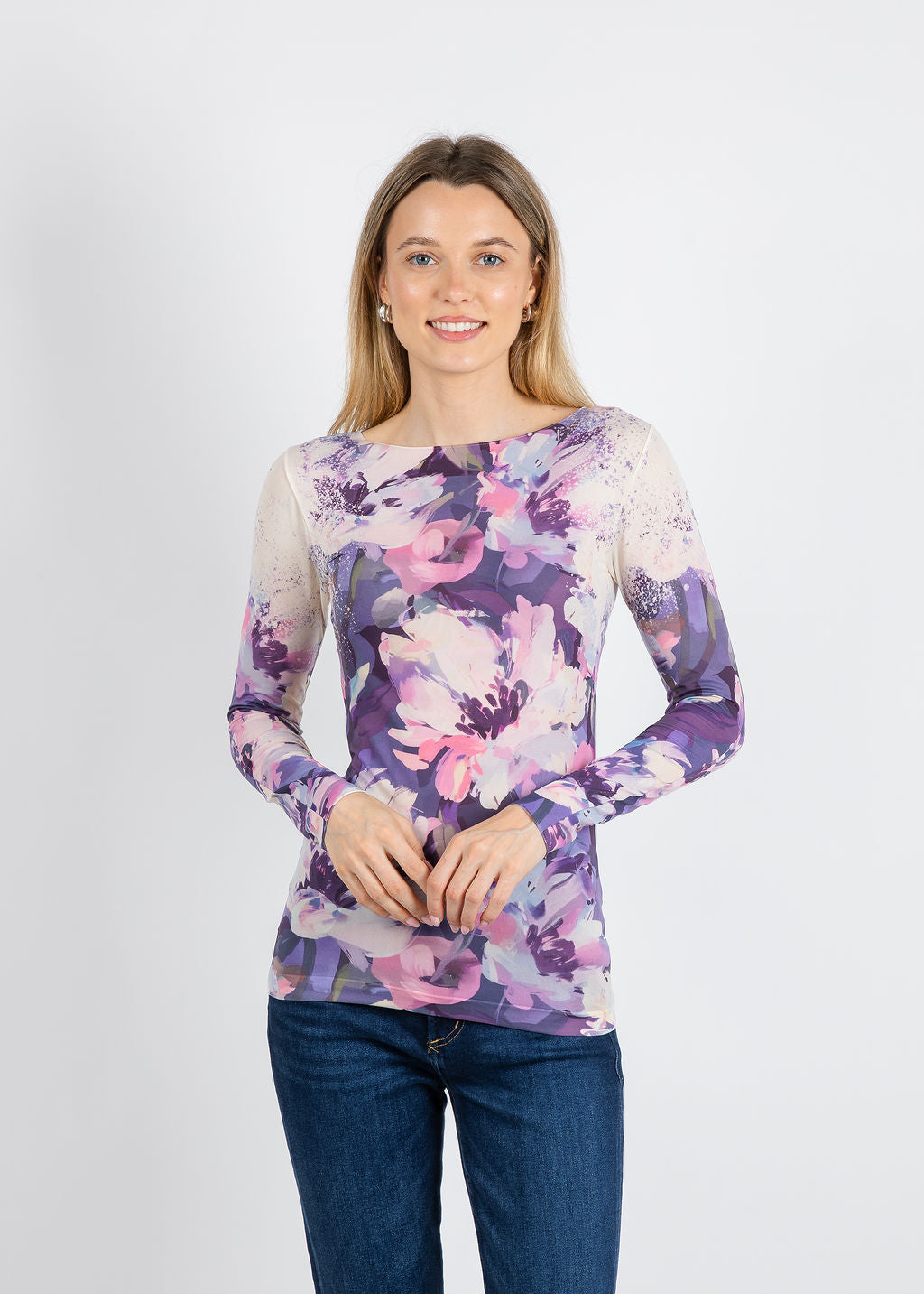 AMB Moonflower Raw Edge Second Skin Top in Angora available at Barbara Katz