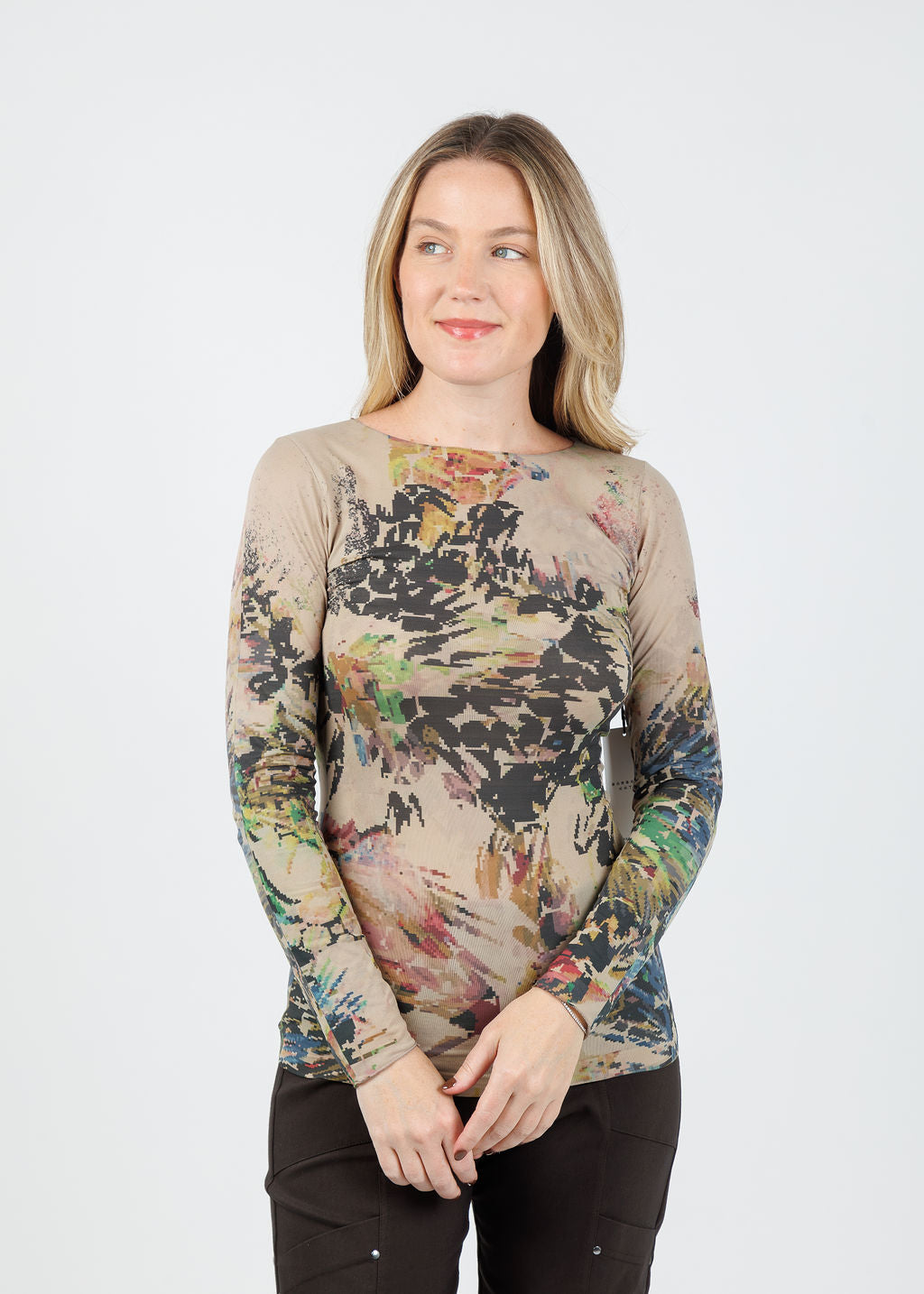 AMB Secret Garden Raw Edge Second Skin Top in Mink available at Barbara Katz