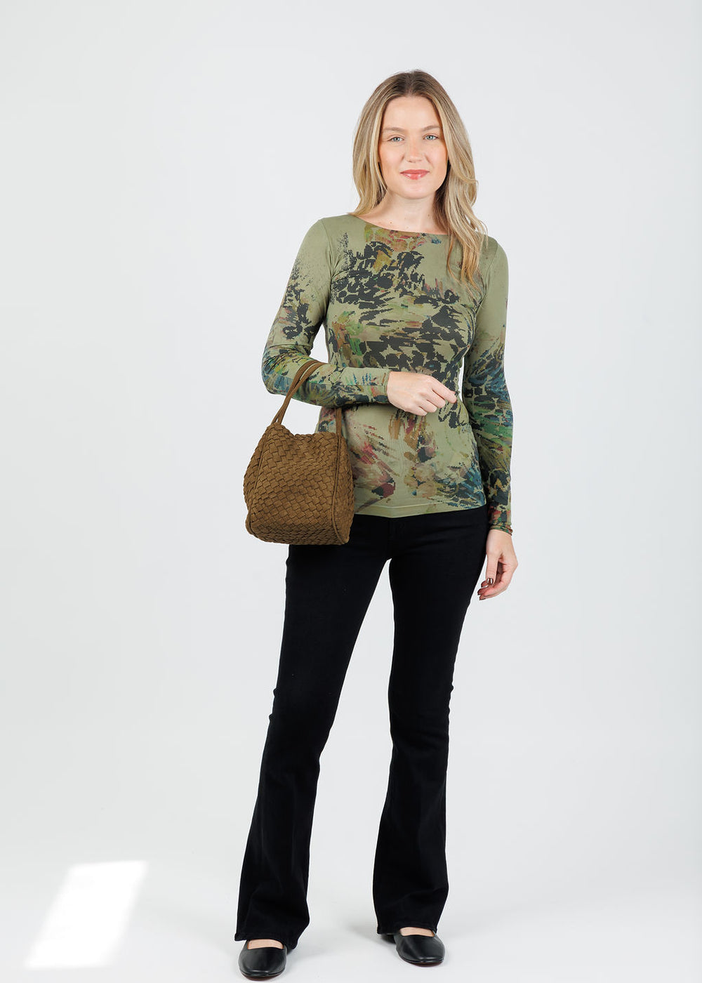 AMB Secret Garden Raw Edge Second Skin Top in Moss available at Barbara Katz