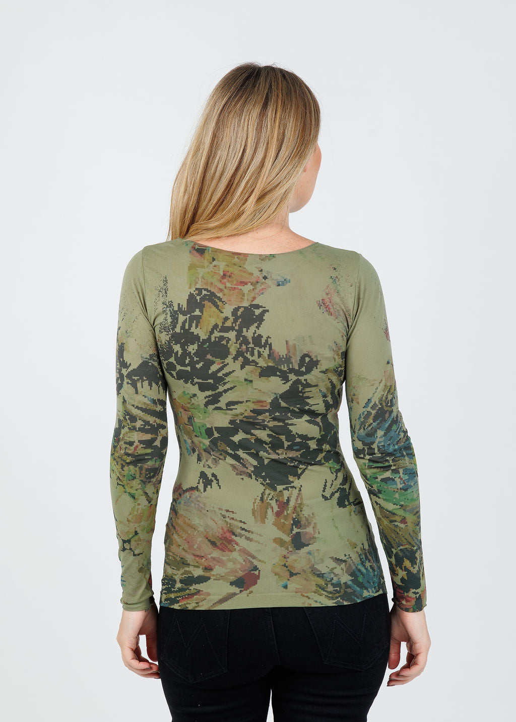 AMB Secret Garden Raw Edge Second Skin Top in Moss available at Barbara Katz