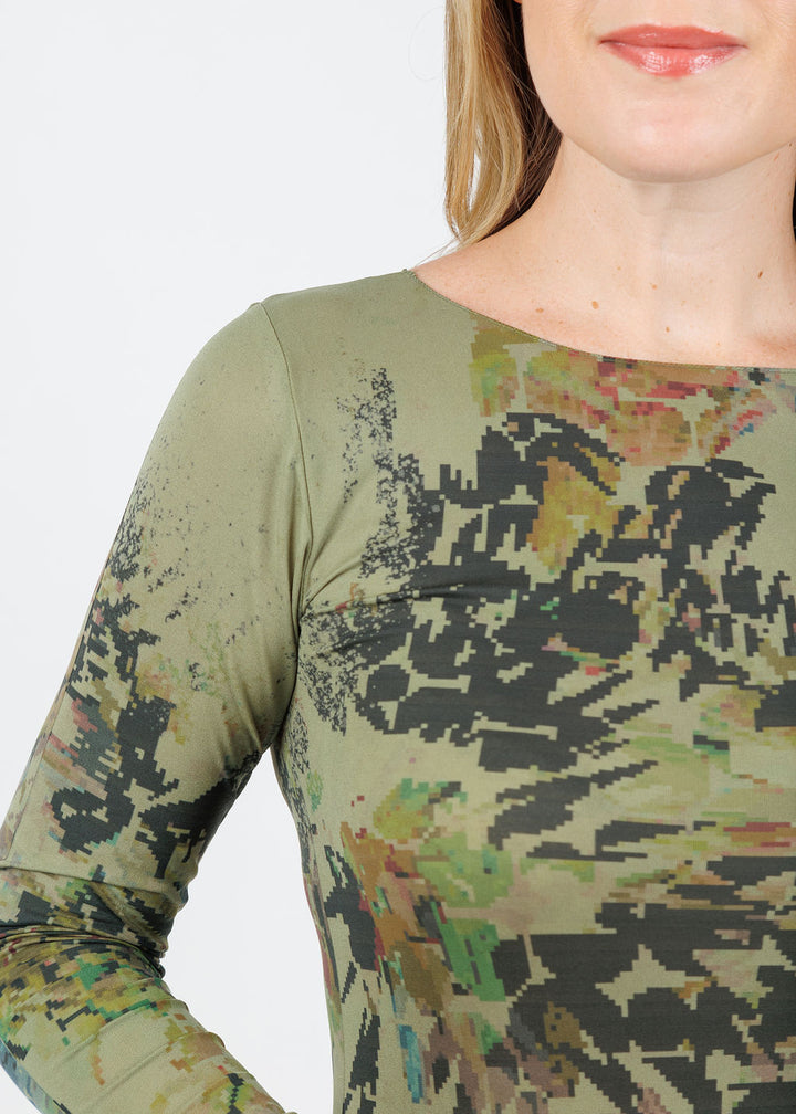 AMB Secret Garden Raw Edge Second Skin Top in Moss available at Barbara Katz