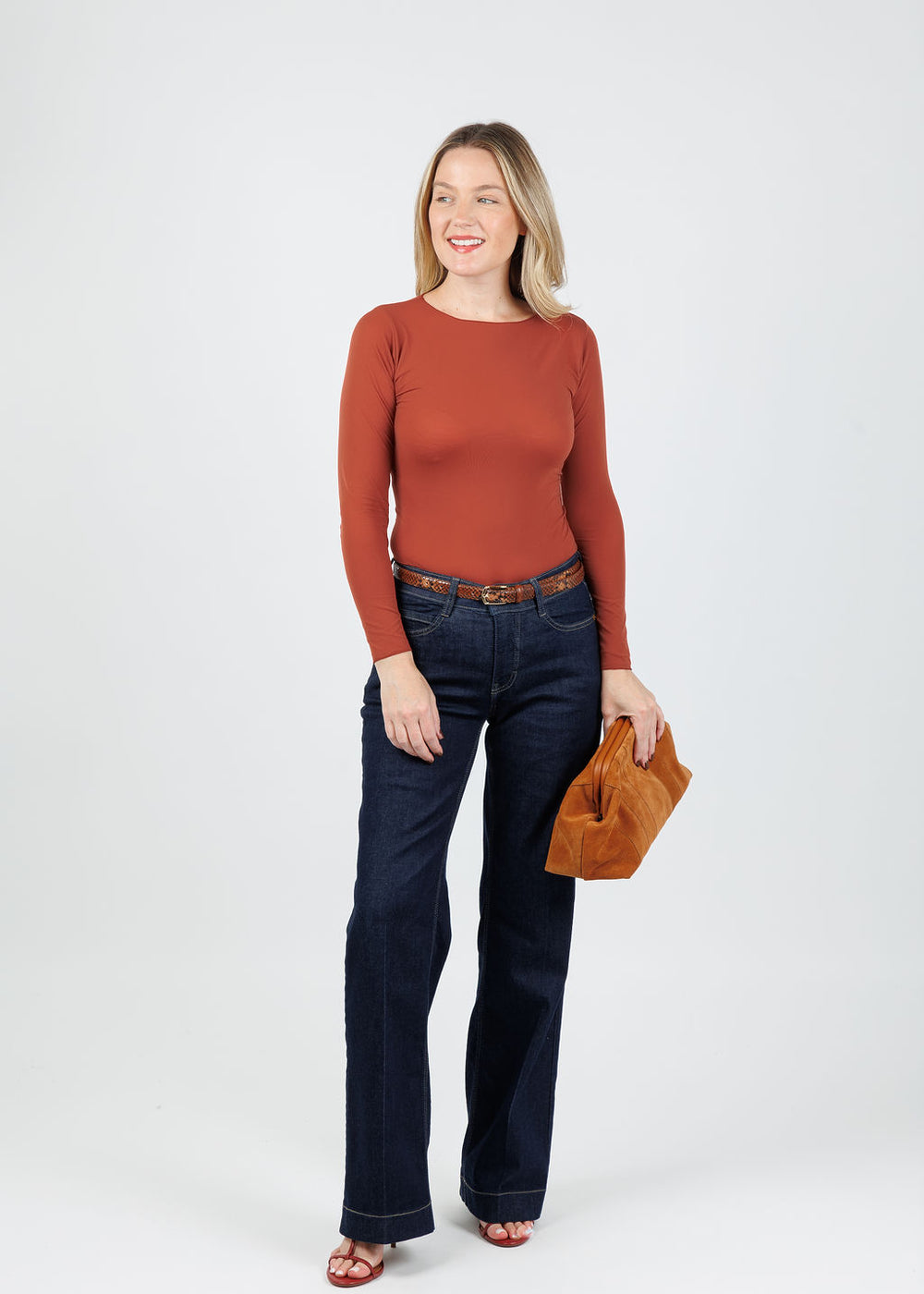 AMB Solid Raw Edge High Neck Second Skin Top in Autumn Maple available at Barbara Katz
