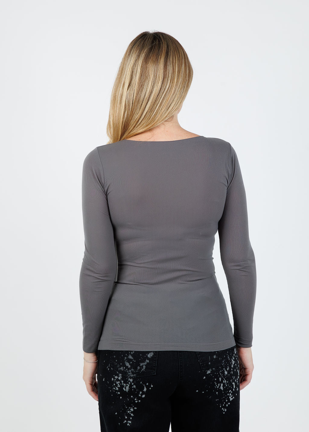 AMB Solid Raw Edge High Neck Second Skin Top in Black Pearl available at Barbara Katz