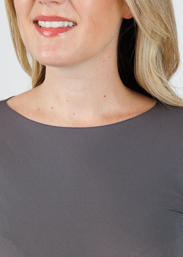 AMB Solid Raw Edge High Neck Second Skin Top in Black Pearl available at Barbara Katz
