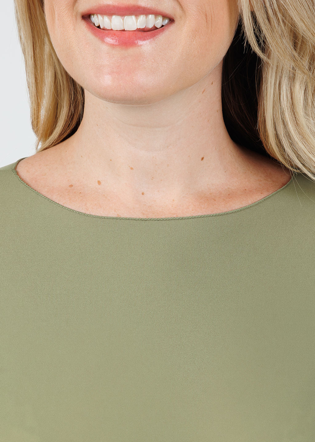 AMB Solid Raw Edge High Neck Second Skin Top in Moss available at Barbara Katz