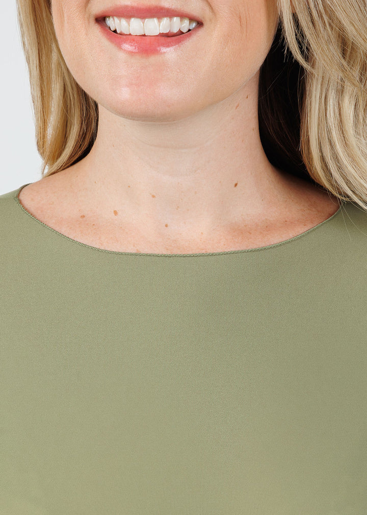 AMB Solid Raw Edge High Neck Second Skin Top in Moss available at Barbara Katz