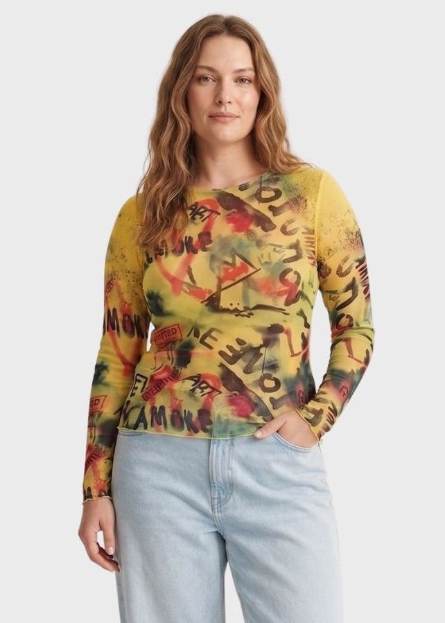 AMB Amore Raw Edge Second Skin Top in Vibrant Yellow available at Barbara Katz