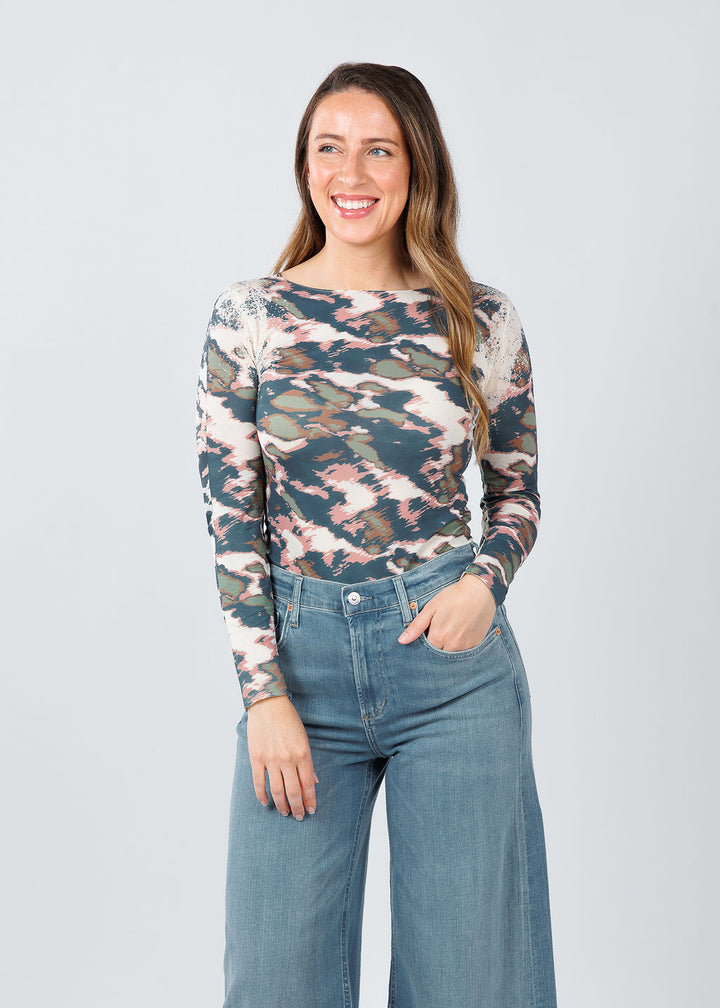  AMB Designs Camo Art Raw Edge Second Skin Top in Angora available at Barbara Katz