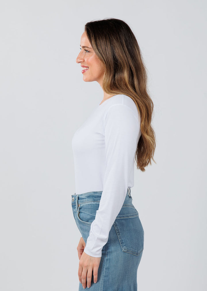 AMB Designs Julia Long Sleeve Top in White available at Barbara Katz