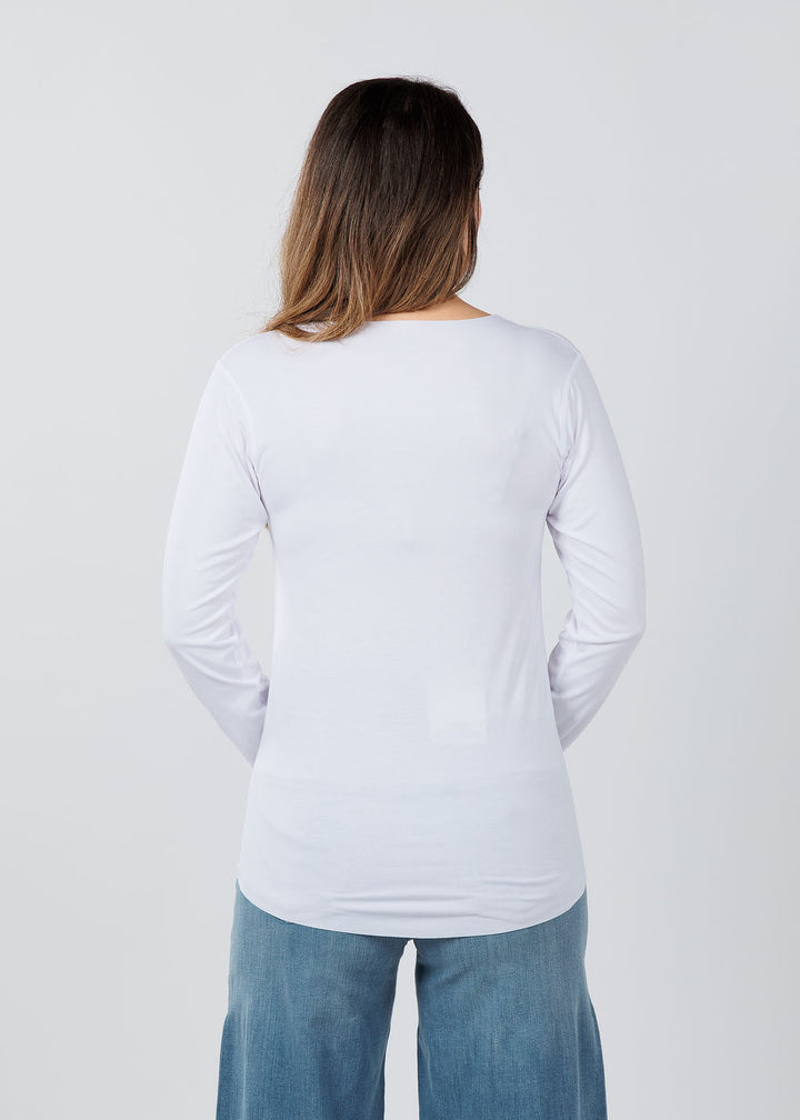 AMB Designs Julia Long Sleeve Top in White available at Barbara Katz