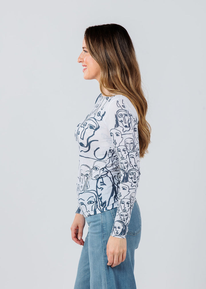 AMB Designs Lines Faces Raw Edge Second Skin Top in White available at Barbara Katz