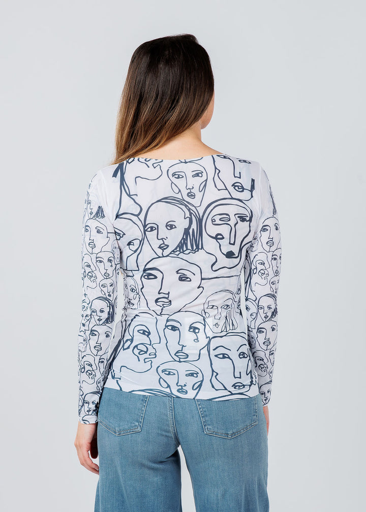 AMB Designs Lines Faces Raw Edge Second Skin Top in White available at Barbara Katz