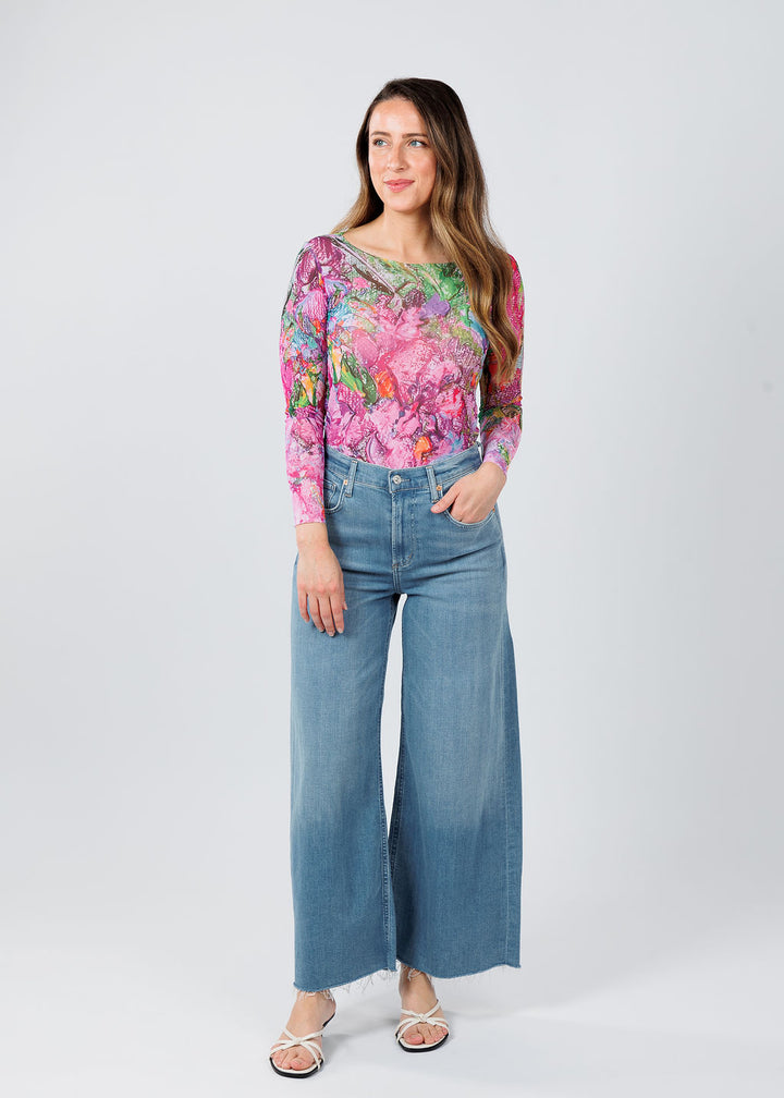 AMB Designs NudiTee Sheer Top in Reverie paired with Citizens of Humanity Lyra Crop Wide Leg Jeans in Bhodi available at Barbara Katz