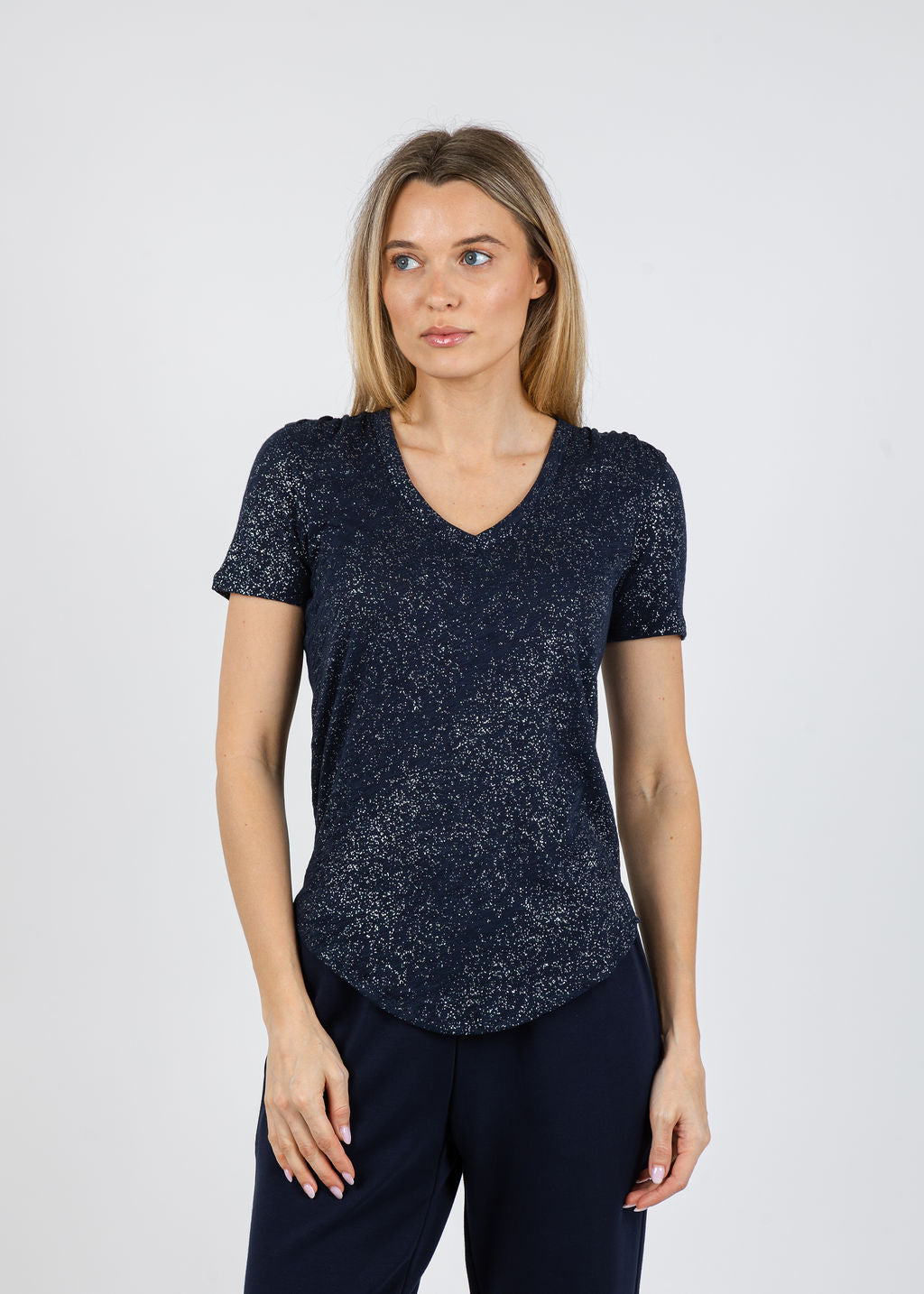 ATM Classic V Neck Tee in Obsidian/Silver available at Barbara Katz